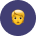 Emoji-style face wearing a hooded garment on a dark purple circular background