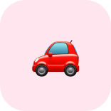 Cartoon red car on a light pink background.