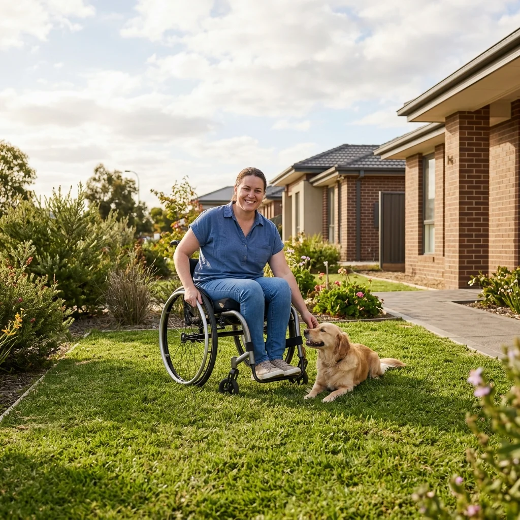 Woman In Lawn With Her Dog